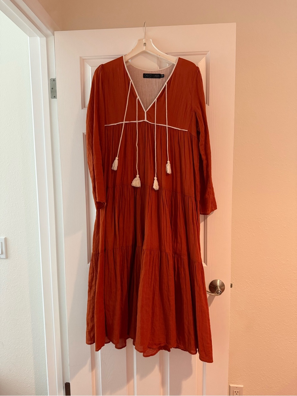 Christy Dawn Burnt Orange Dress with White Trim